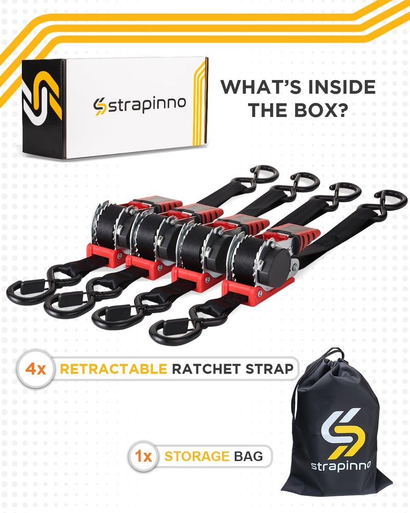 Strapinno أشرطة سقاطة قابلة للسحب من Strapinno بطول 1 × 10 أقدام مع مقابض فولاذية مطلية بالمطاط للدراجات النارية Jetski Kayak بقوة كسر 1 500 رطل/680 كجم - Image 2